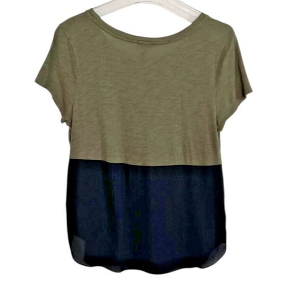 Express Two Tone High Low Hem Short Sleeve Tee Top Olive Black Size M - Picture 2 of 5